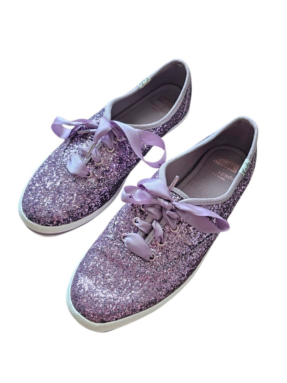 Keds X Kate Spade Lavender Glitter Ribbon Lace Sneakers Shoes Size 7